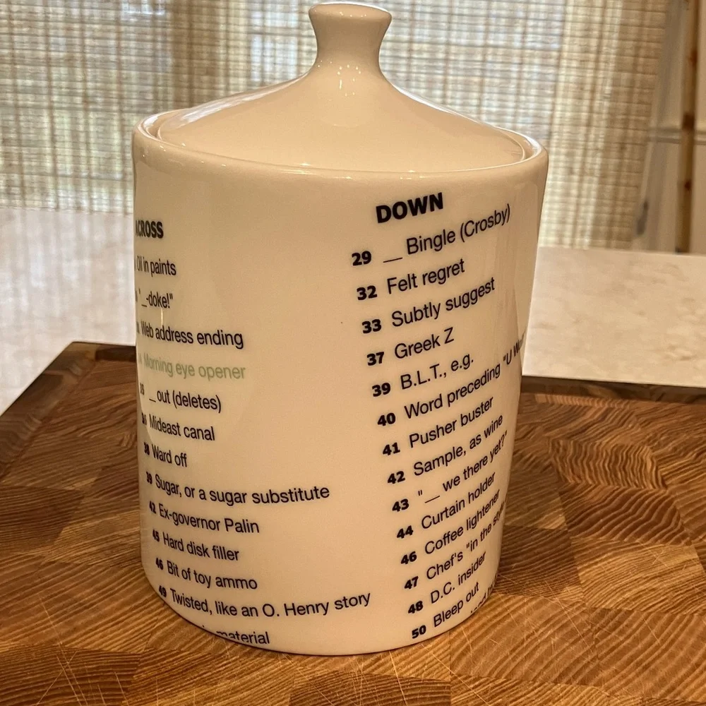 NYT Crossword Puzzle Coffee canister ceramic covered jar Fishs Eddy
